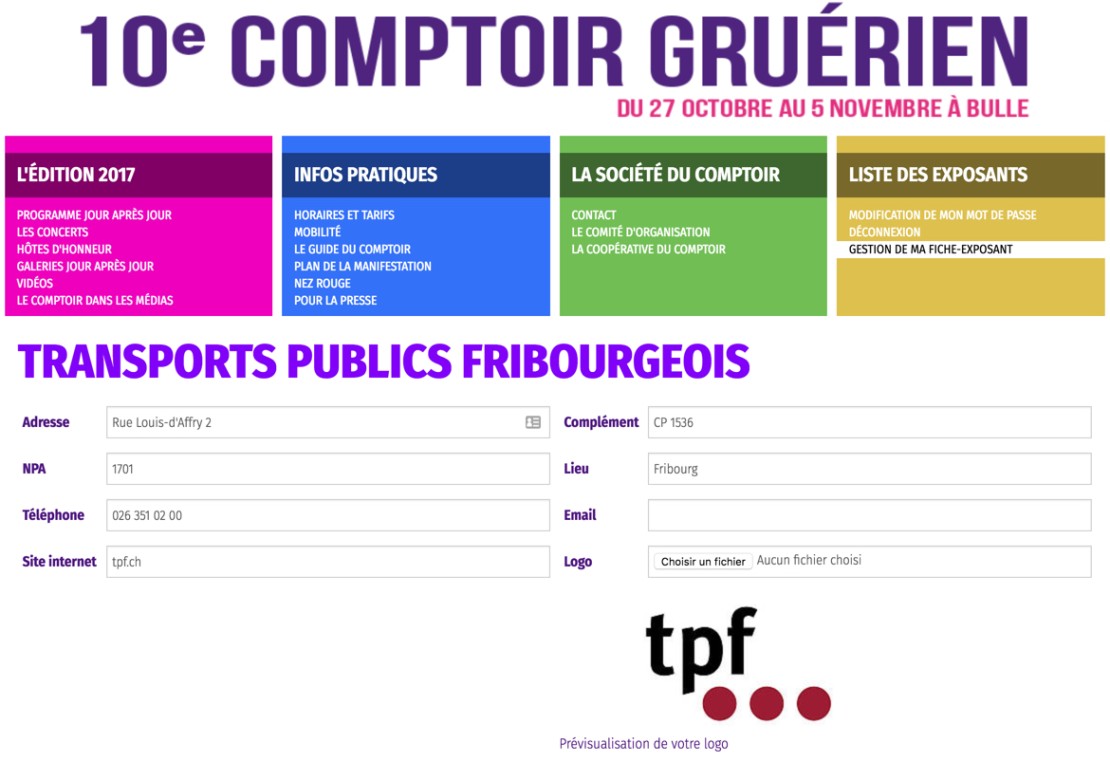 Le site Internet du Comptoir Gruyérien 2017